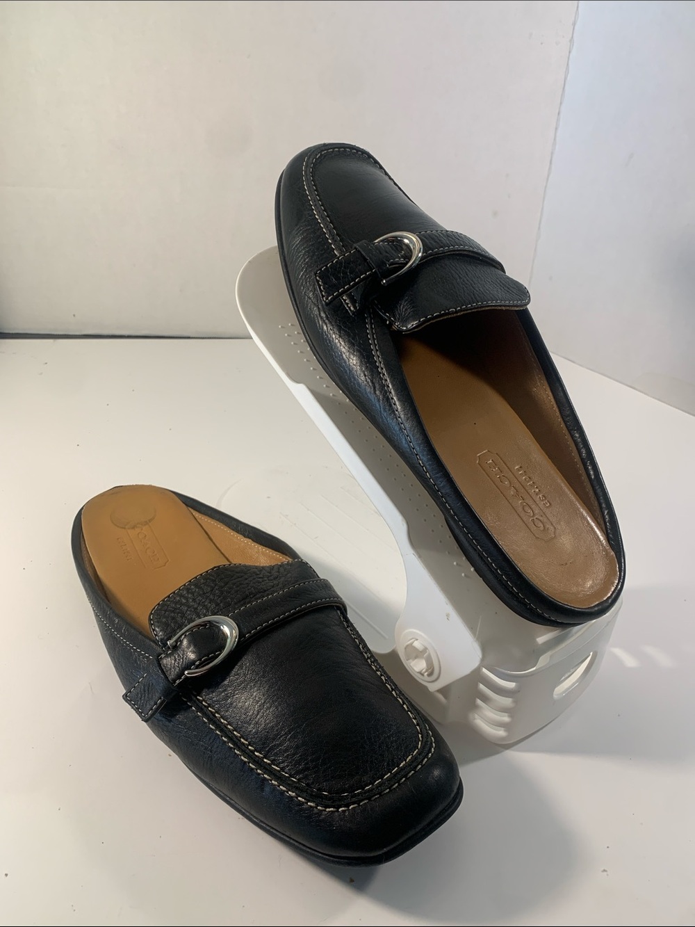 Lange Black Leather Slip-On Buckle Mule